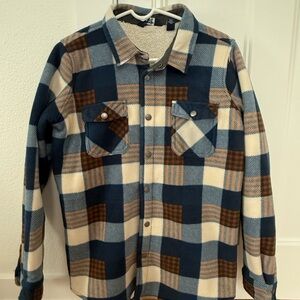 Lands' End Blue and Tan Plaid Fleece-Lined Shirt/Shacket